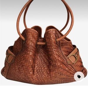 Cole haan Genevieve 19” large woven leather saddle denney weave bag